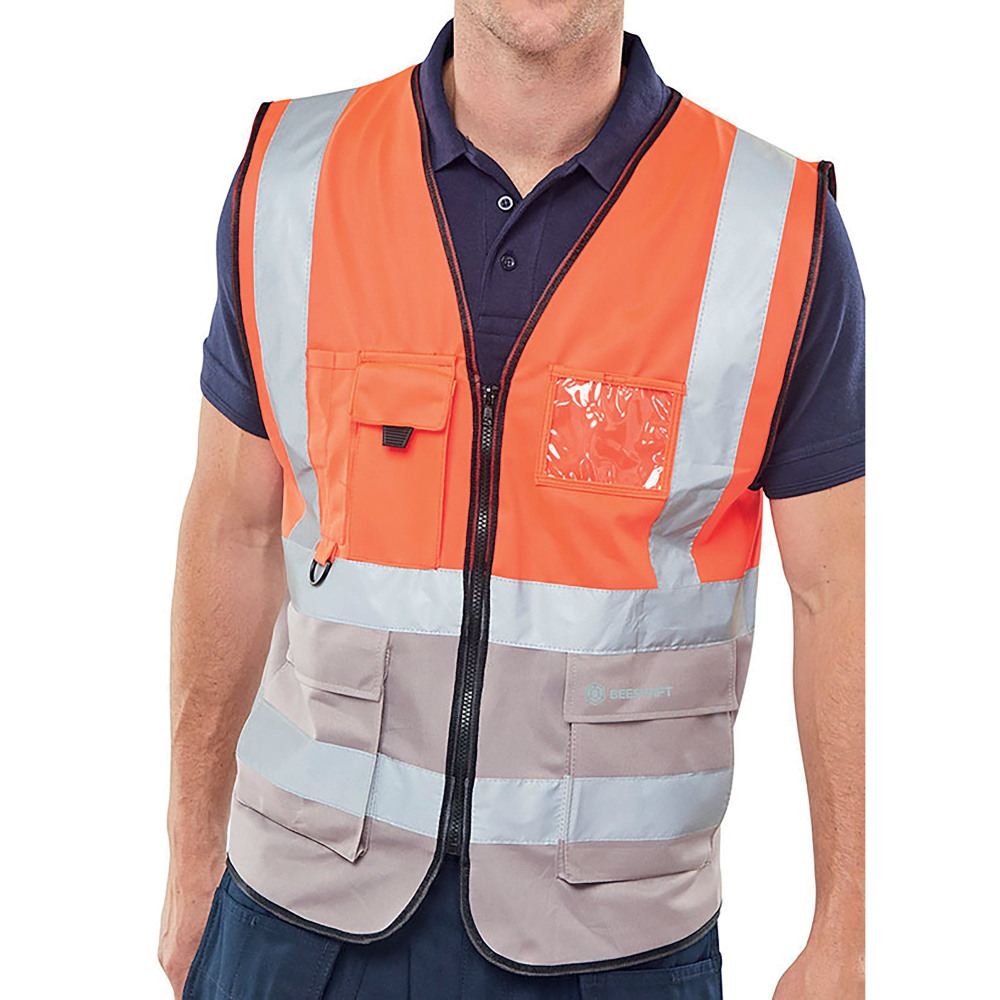 HI VIS EXEC WAISTCOAT RED/GREY M