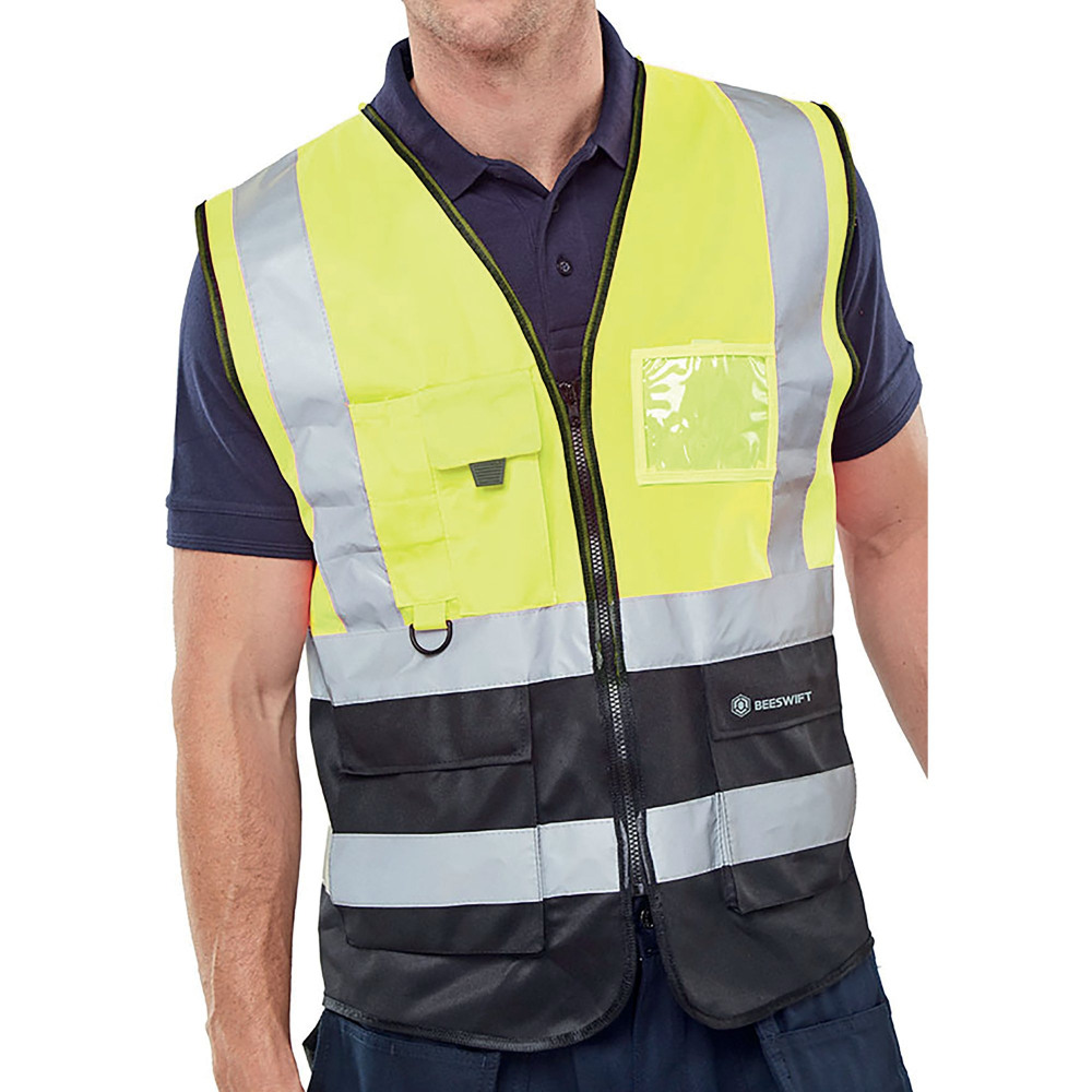 HI VIS EXEC WAISTCOAT SYLW/BLK M