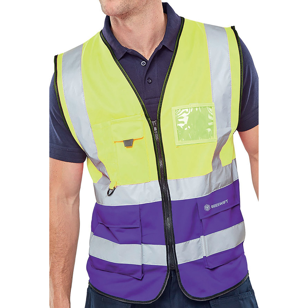 HI VIS EXEC WAISTCOAT SYLW/PUR 4XL