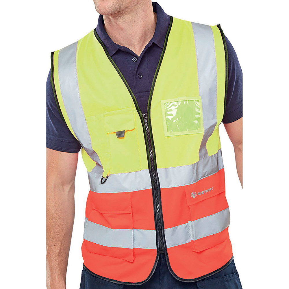 HI VIS EXEC WAISTCOAT SYLW/RED 5XL