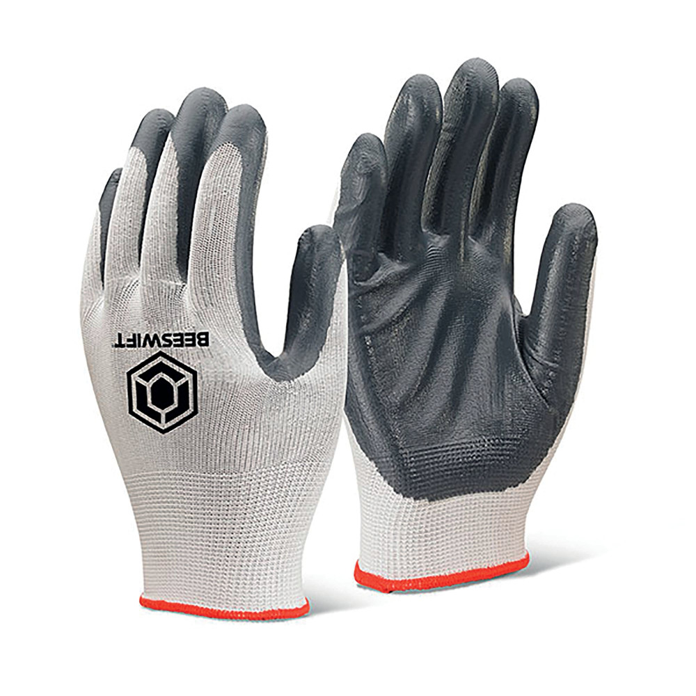 NITRILE P/C POLY GLOVES GREY L PK10