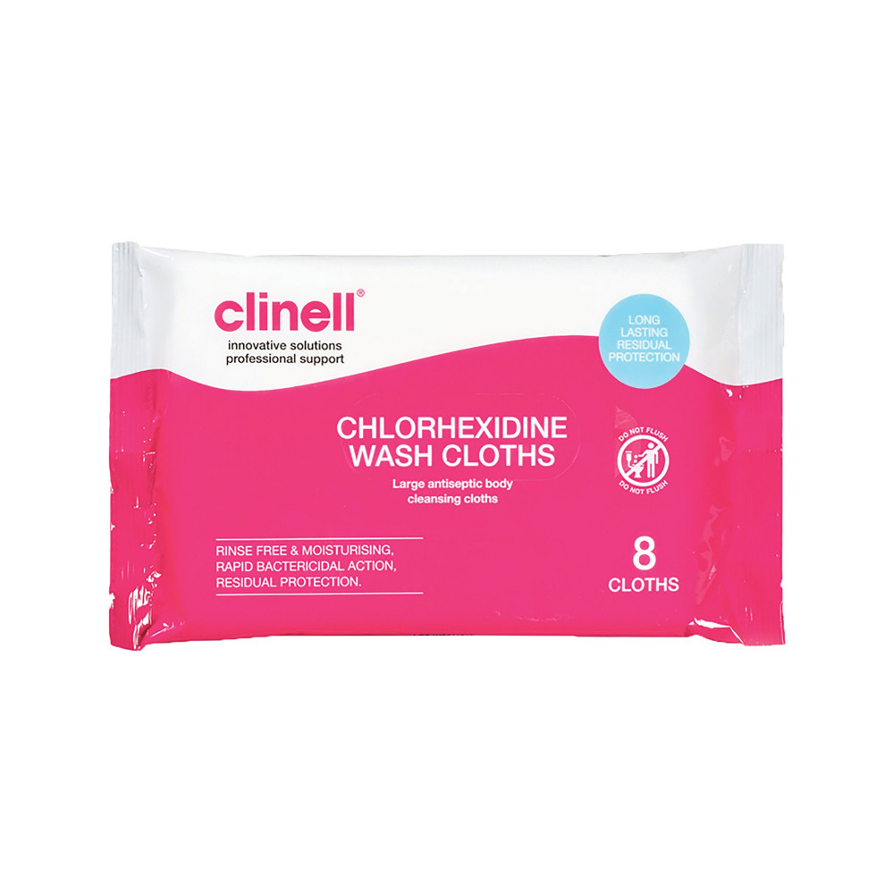 CLINELL CHLORHEXIDINE WASH CLOTH PK8