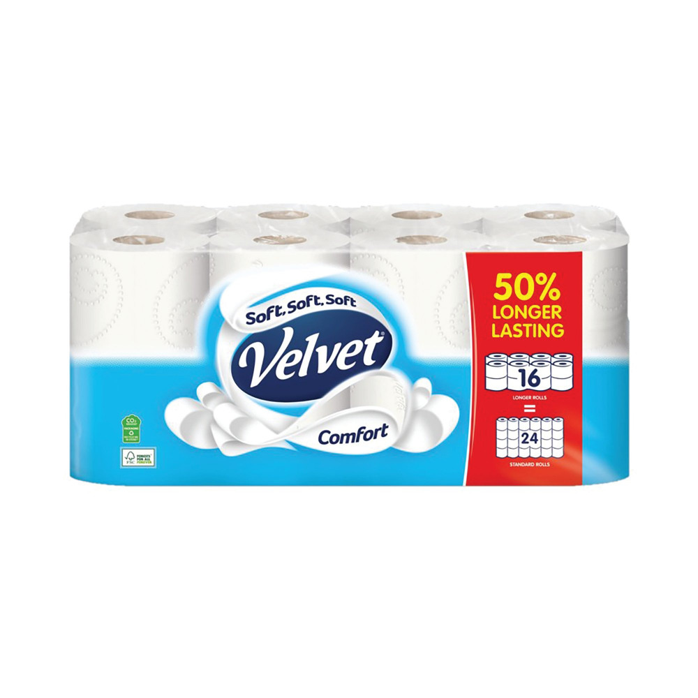 VELVET COMFORT TOILET ROLL LONG PK16