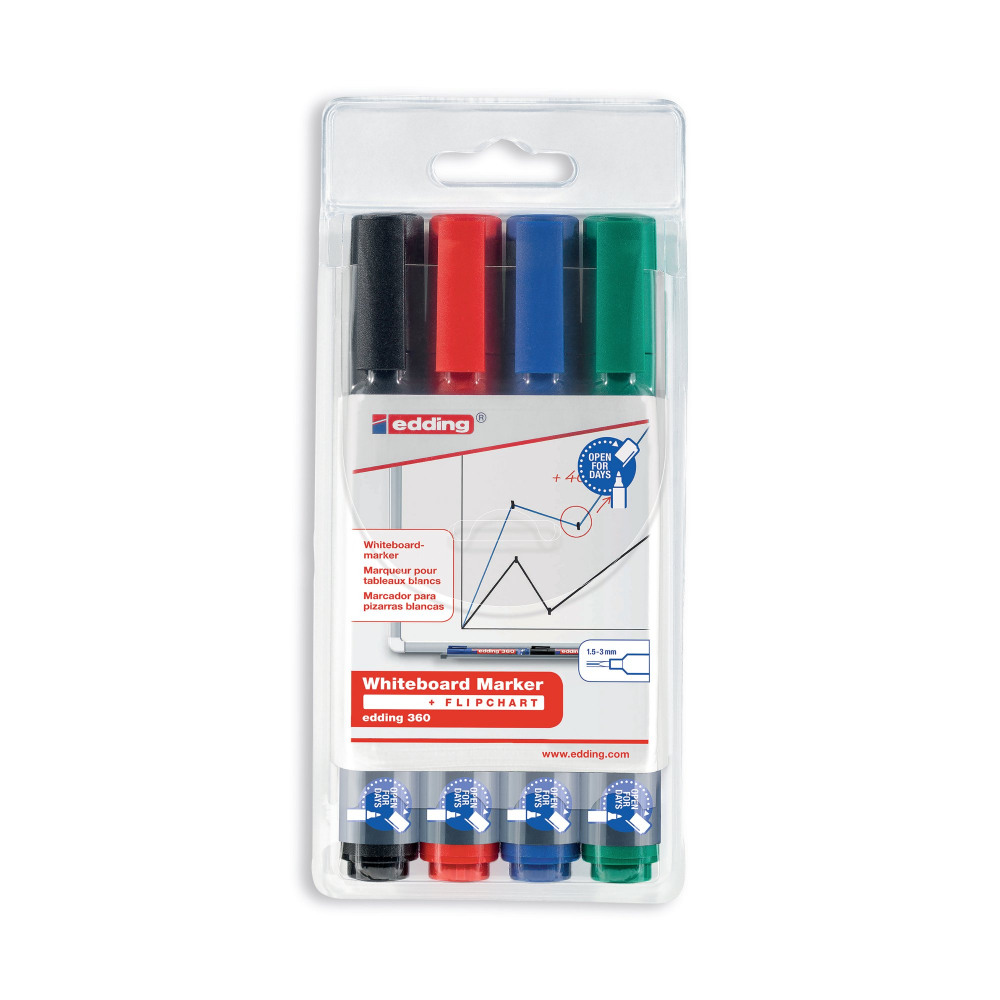 EDDING 360 DRYWIPE MARKER AST PK4