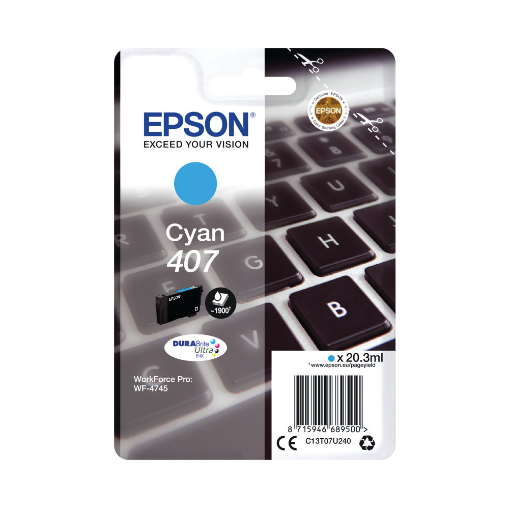 EPSON 407 INK CART DURABRITE CYAN