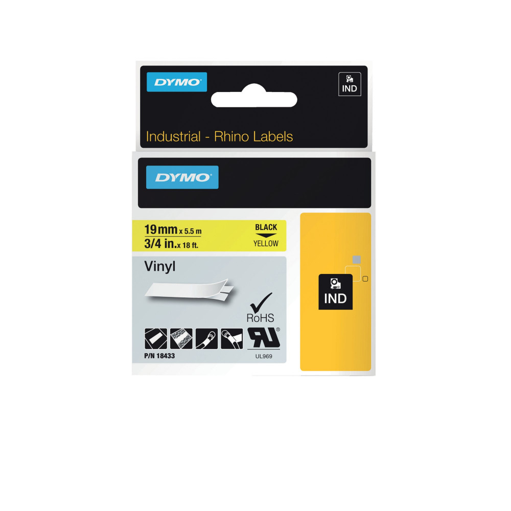 DYMO RHINO VINYL TAPE 19MM BLK/YLW