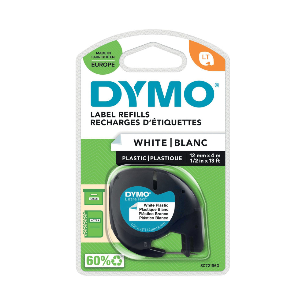 DYMO LETRATAG PLAS TAPE 12MMX4M WHT