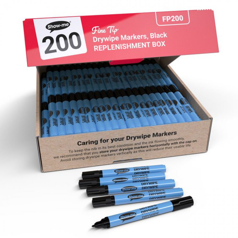 SHOW-ME DRYWIPE PENS FINE BLACK 200