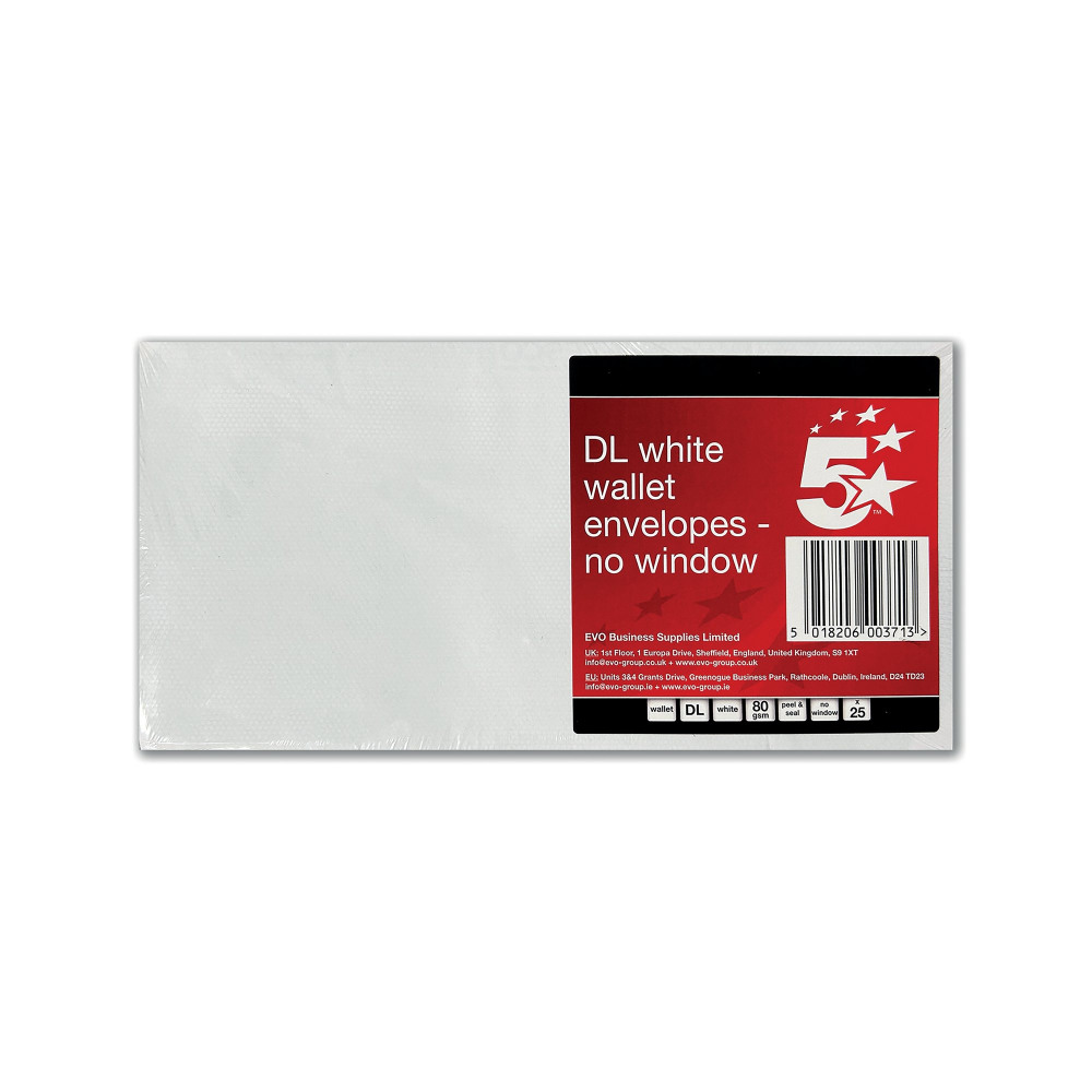 5 STAR DL ENV PLN WLT 80GSM WHT PK25