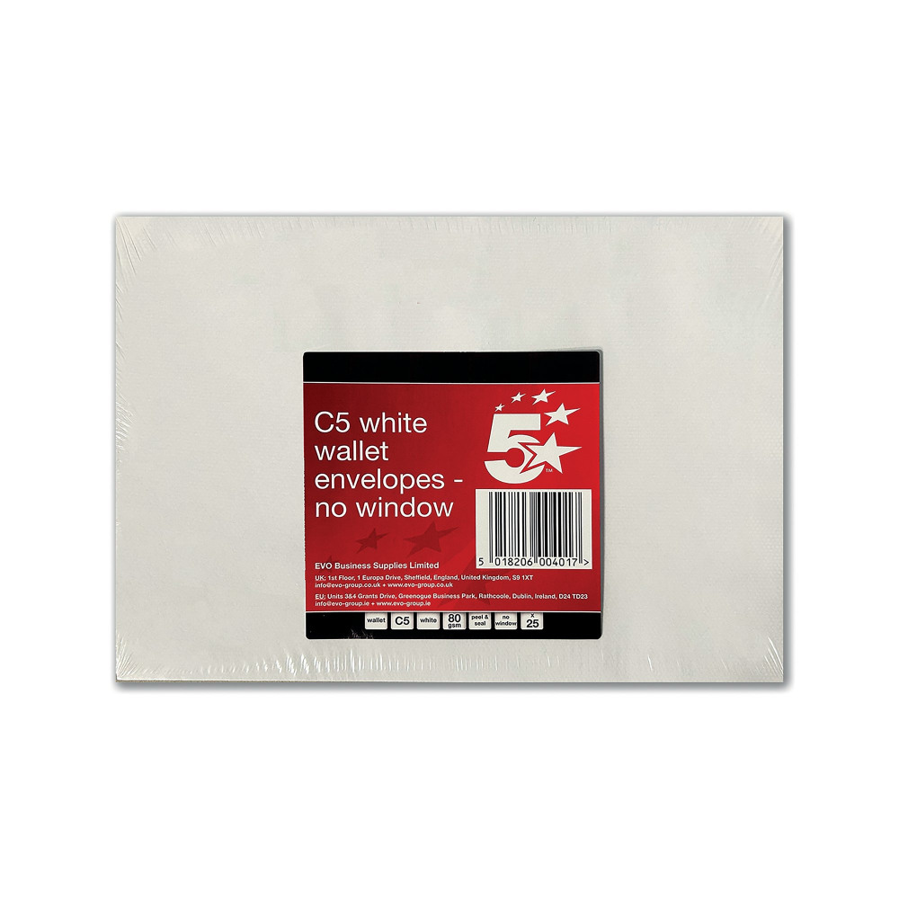 5 STAR C5 ENV POCKET 80GSM WHT PK25