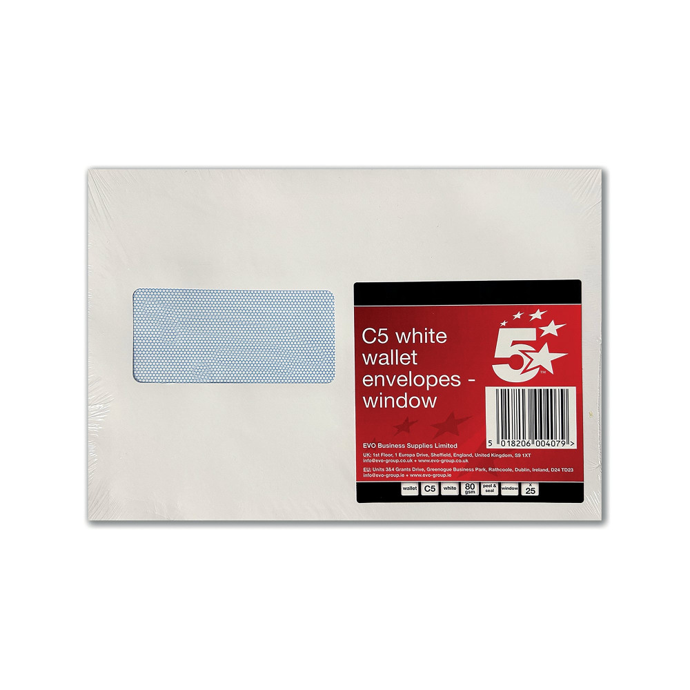 5 STAR C5 ENV WDW PKT 80GSM WHT PK25