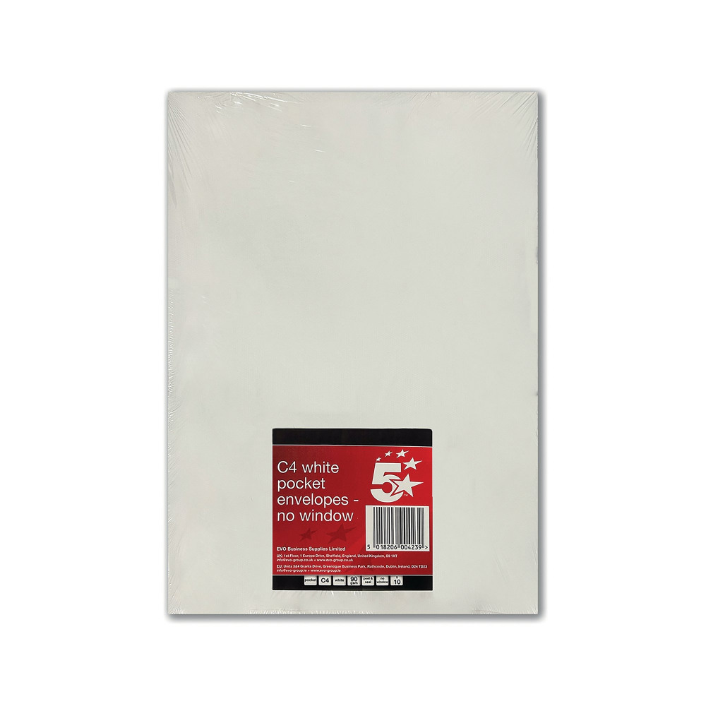 5 STAR C4 ENV POCKET 90GSM WHT PK10