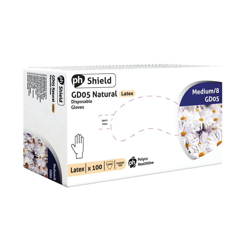 SHIELD PF LATEX GLOVES M PK100 GD05