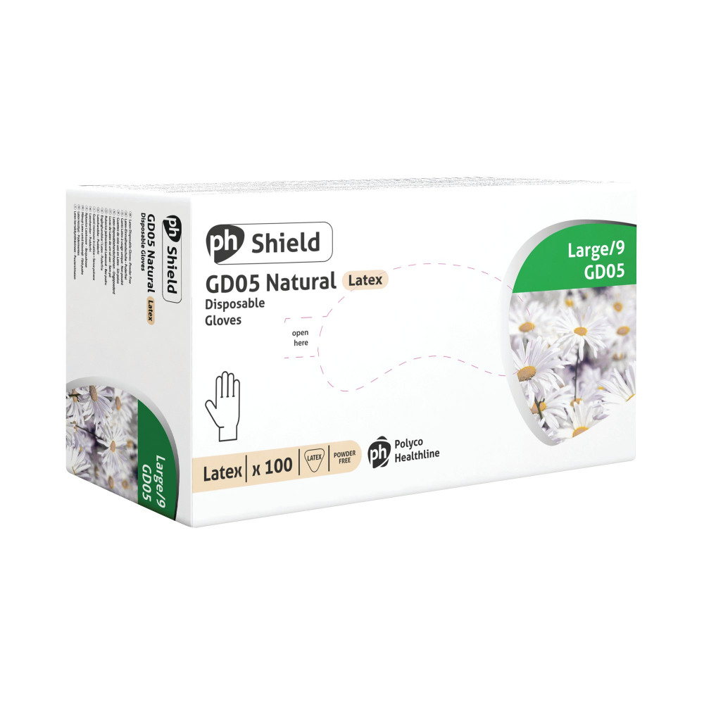 SHIELD PF LATEX GLOVES L PK100 GD05
