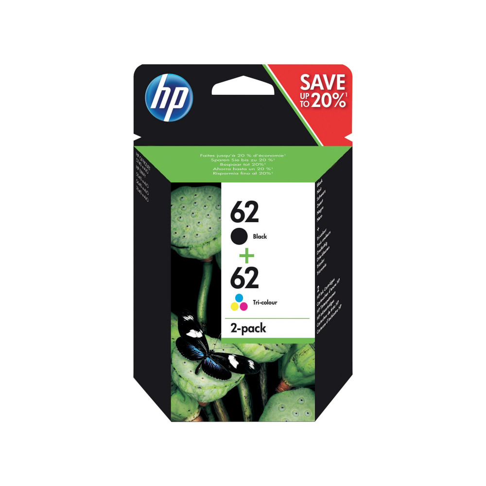 HP N9J71AE 62 2 PACK BLACK TRI COLOR