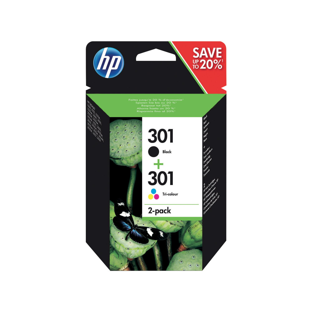 HP N9J72AE 301 2 PACK BLACK TRI COLOR
