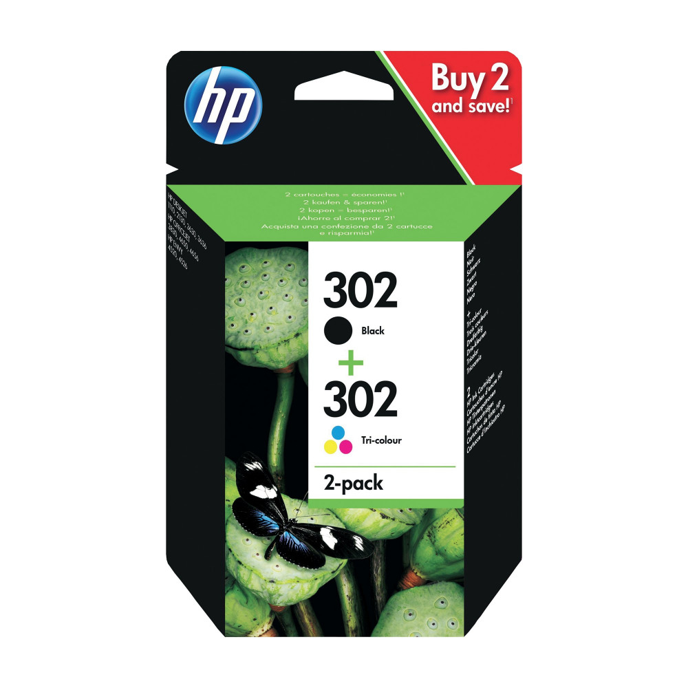 HP X4D37AE 302 INK COMBO 2 PK BLK COL