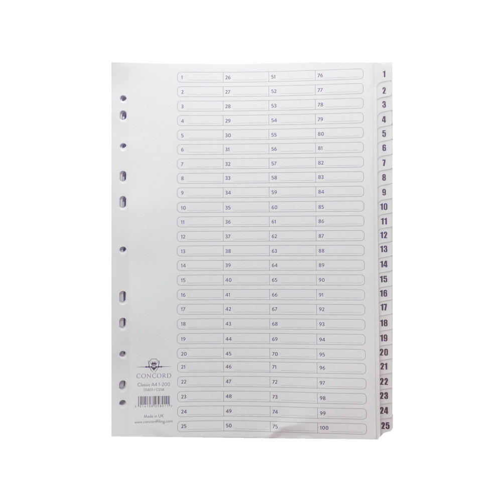 CONCORD INDEX A4 1 TO 200 CLEAR