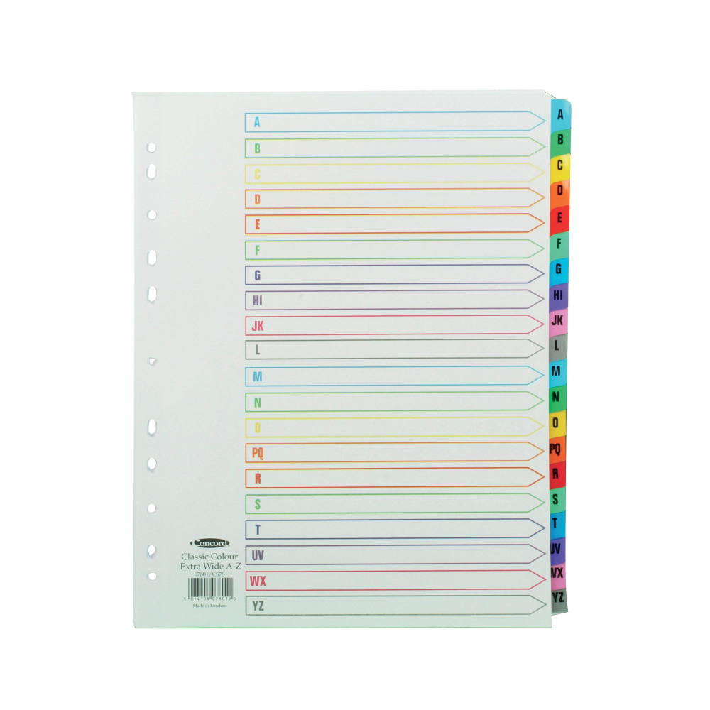 CONCORD INDEX A-Z A4 AST COL TABS