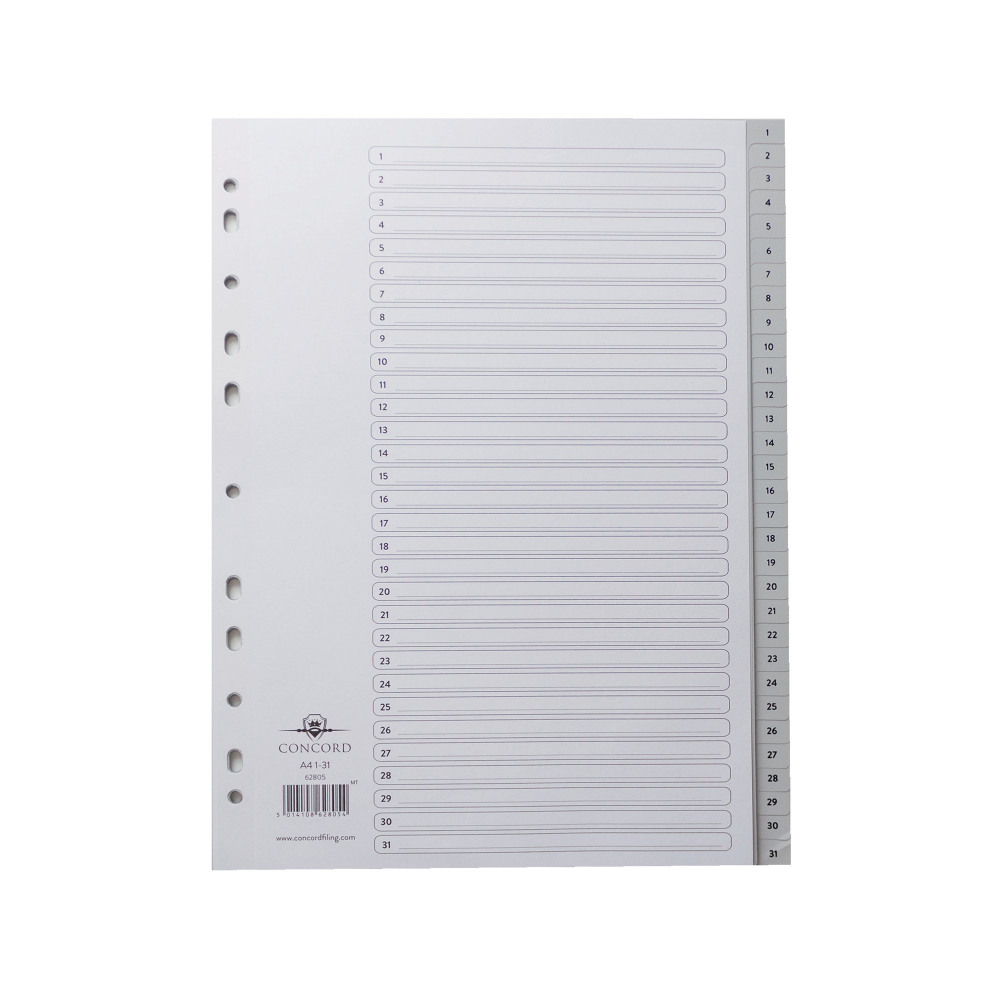 CONCORD PVC INDEX A4 1 TO 31 GREY