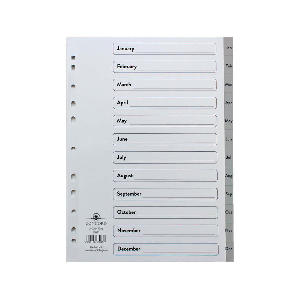 CONCORD INDEX PVC A4 JAN-DEC GREY