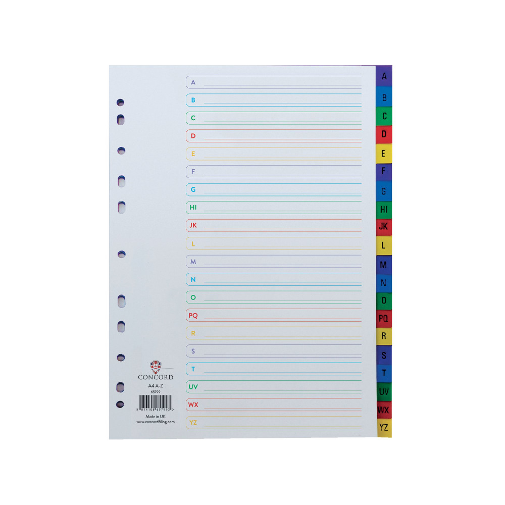 CONCORD M/COL PLASTIC INDEX A4 A-Z