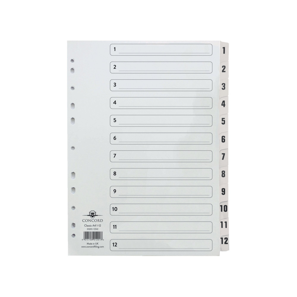 CONCORD INDEX A4 1 TO 12 CLEAR