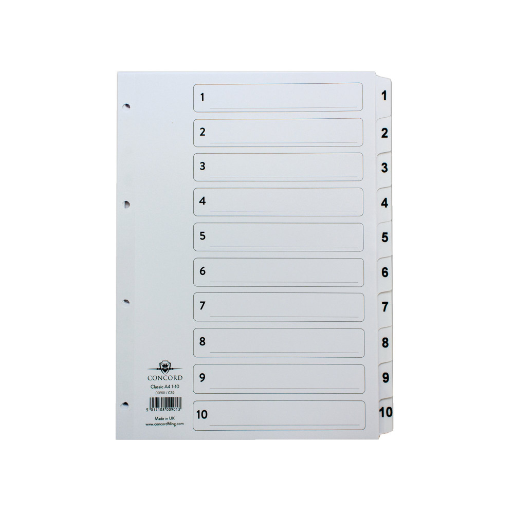 CONCORD INDEX A4 1 TO 10 CLEAR