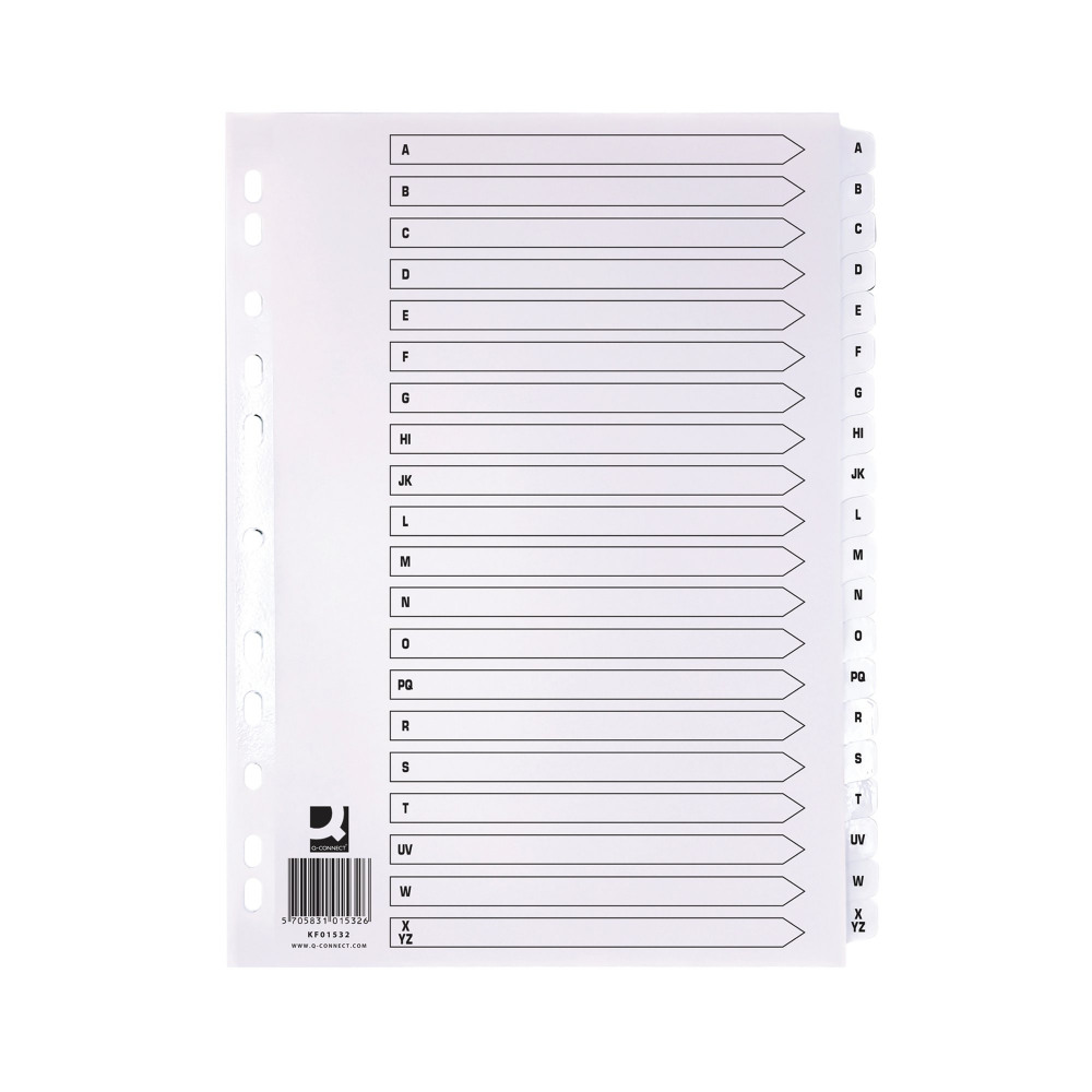 Q CONNECT INDEX A-Z 20PT REINF WHT