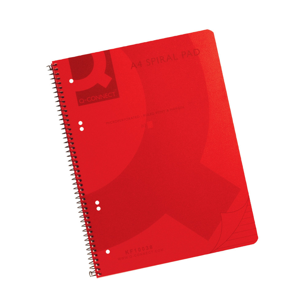 Q-CONNECT PP SPIRAL PAD A4 RED PK5