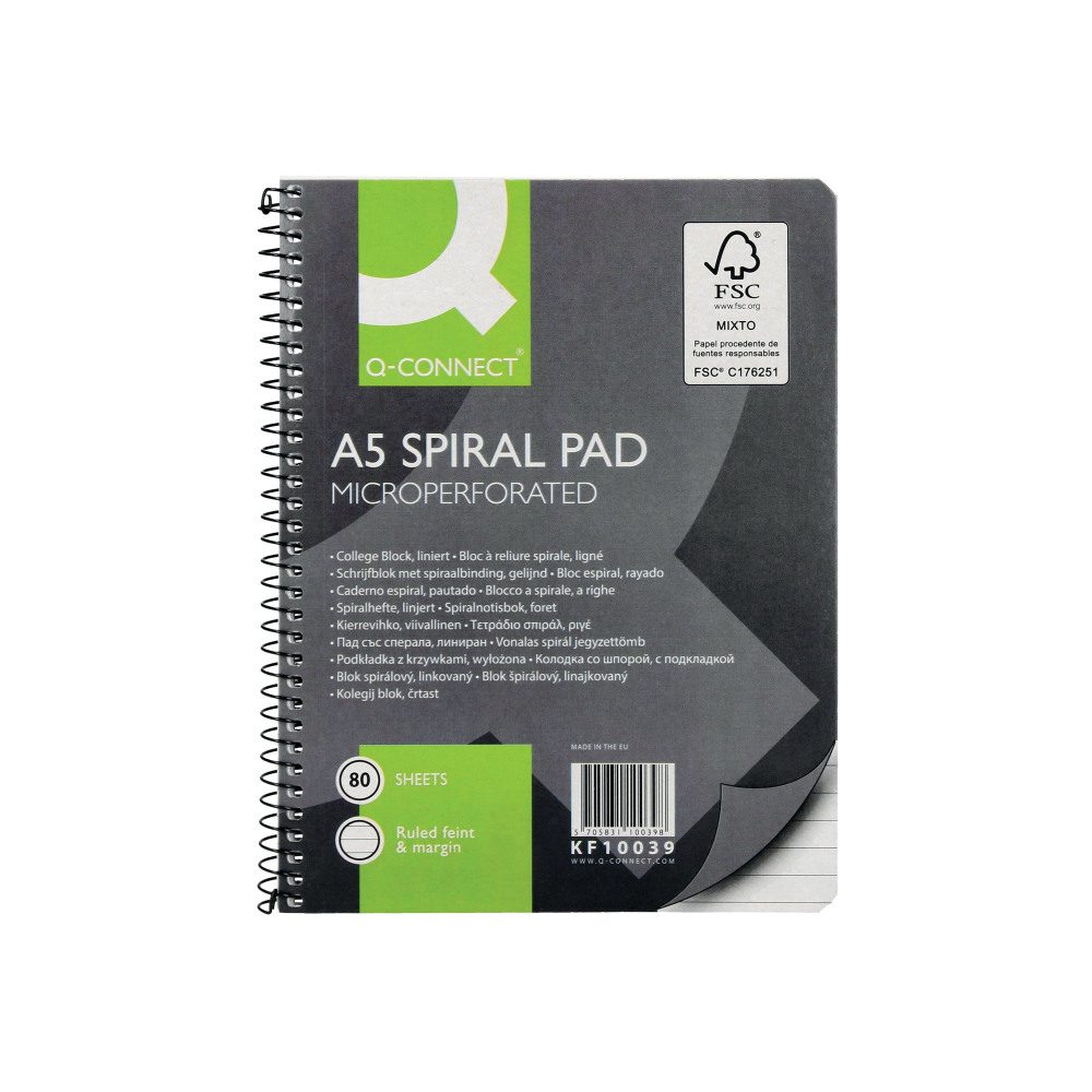 Q-CONNECT RULED SPIRAL SC PAD A5 PK5