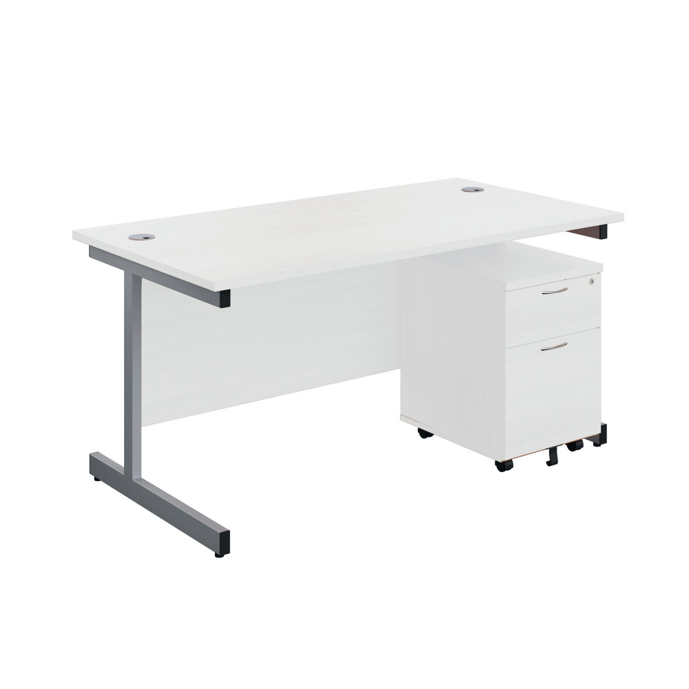 FIRST DESK AND 2 DRW PED 1600 WHITE
