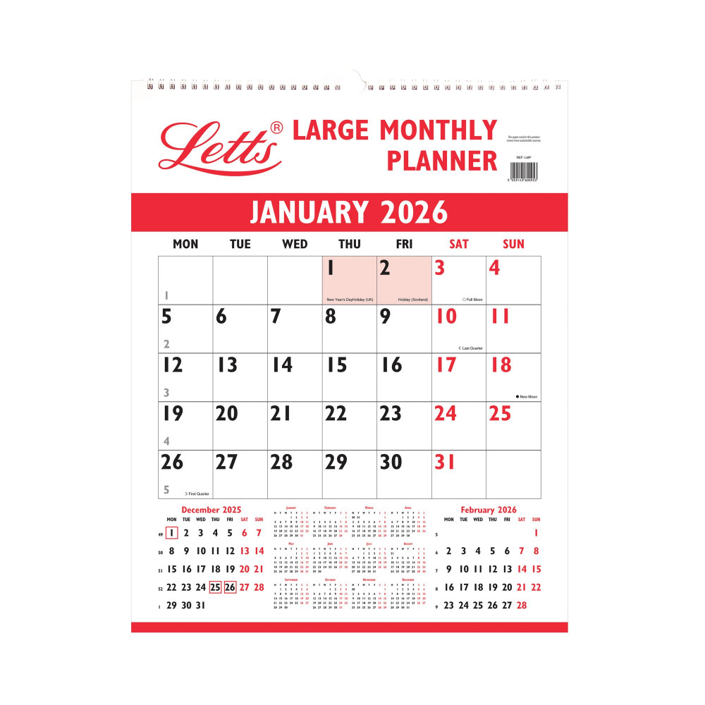 LETTS LARGE MONTHLY PLANNER 2026