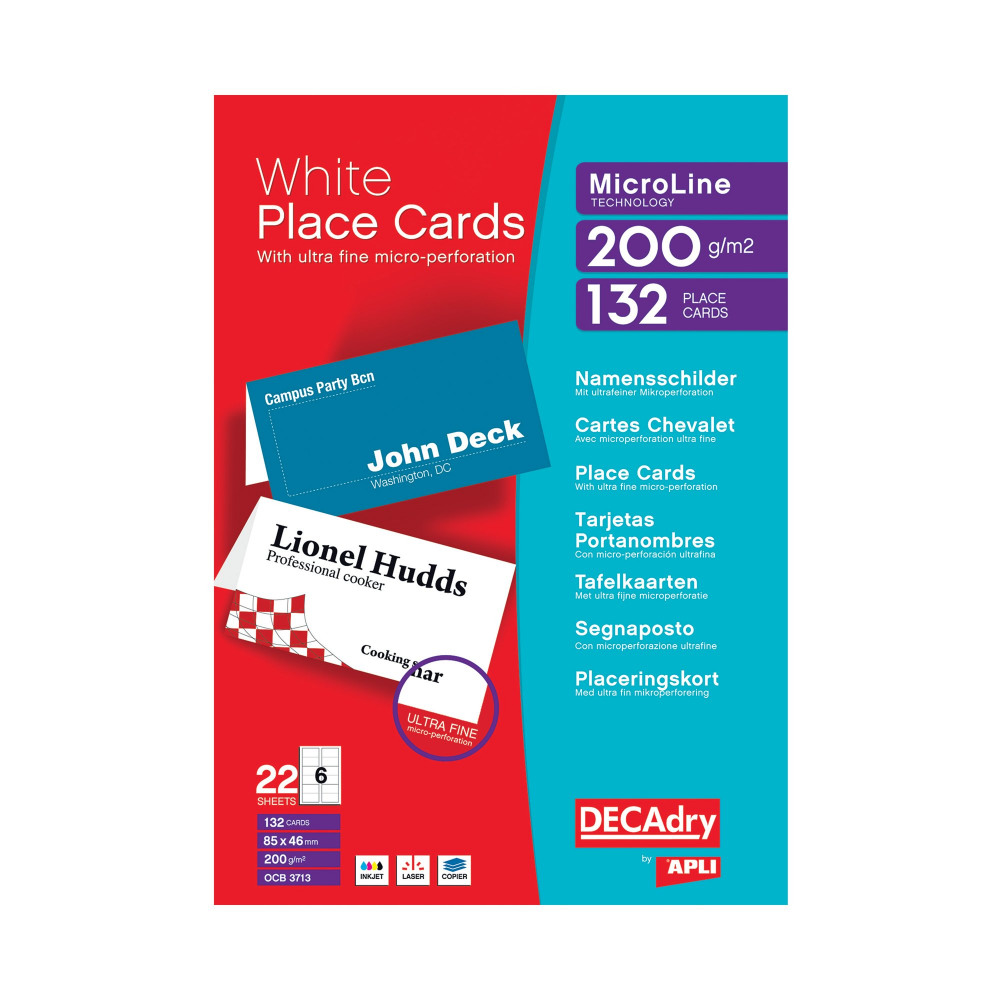 DECADRY PERF PLACECARD 85X46 WT P132