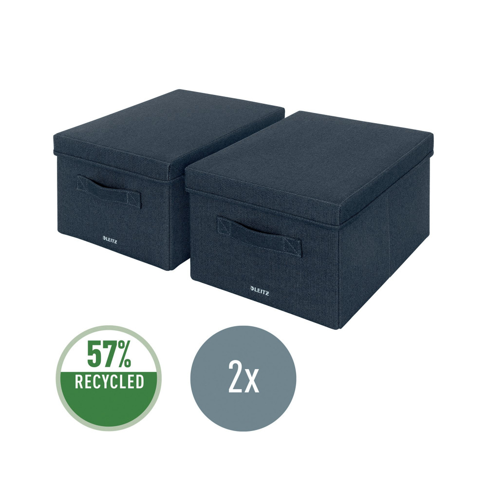 LEITZ FABRIC BOX W/LID TWNPK MED GRY