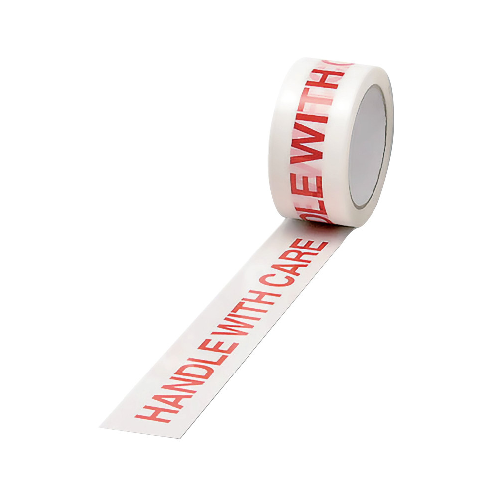 PRINTED TAPE HANDLE W/CARE WHT/RD P6