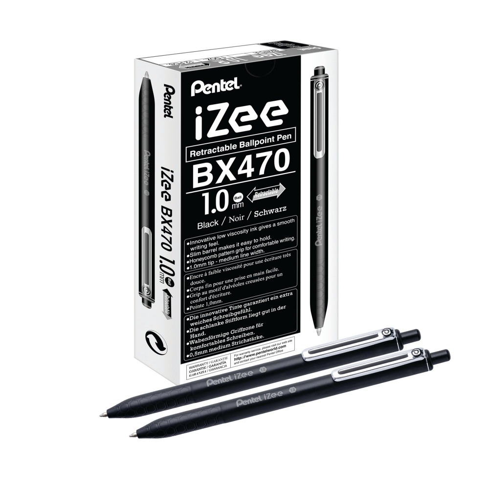 PENTEL IZEE R BLPT PEN 1.0 BLK PK12