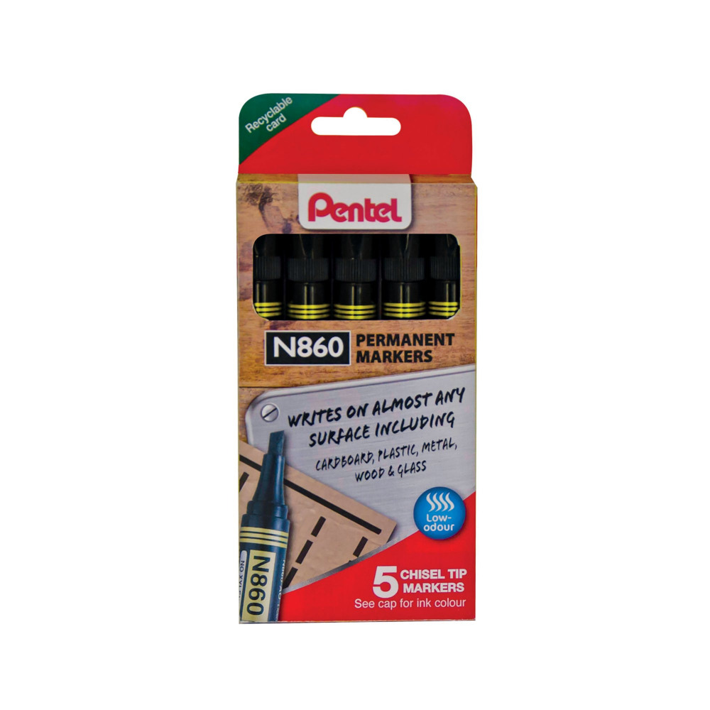 PENTEL CHISEL TIP MARKER BLK PK5