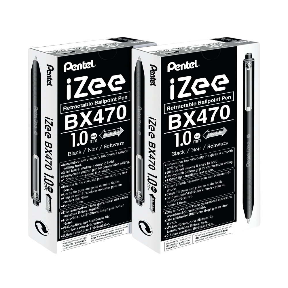 PENTEL IZEE R BPT 1.0 BLK PK12 2FOR1
