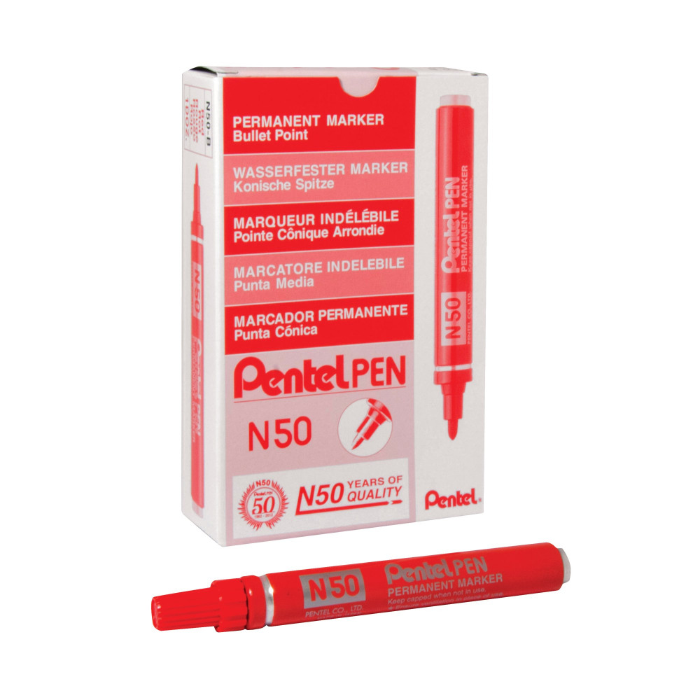 PENTEL N50 BULLET MARKER RED BOX 12