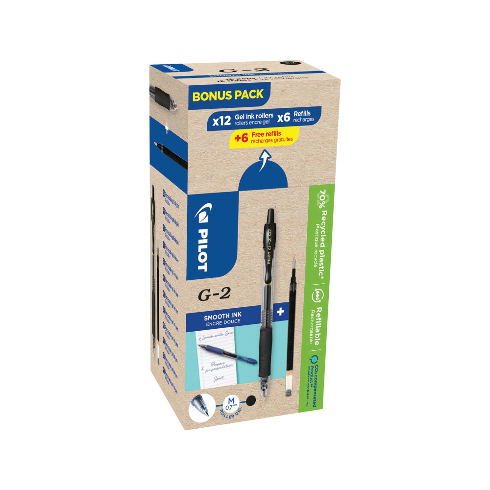 PILOT G-2 RBALL 12PEN/12REFIL BK P24