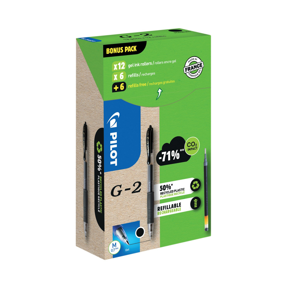 PILOT G-2 RBALL 12PEN/12REFIL BK P24