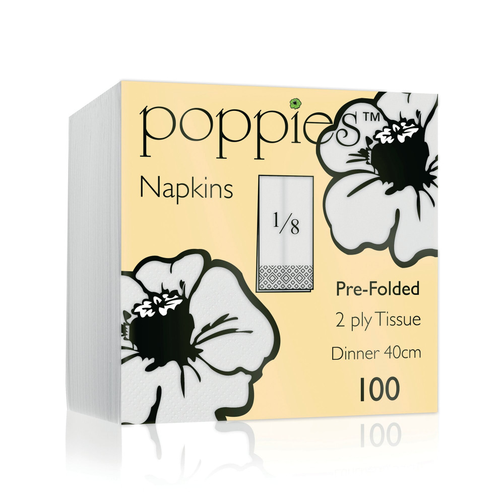 2PLY NAPKIN 8F WHITE 40CM PK100