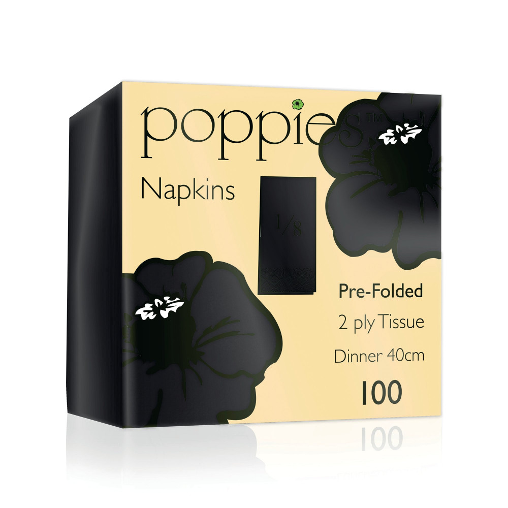 2PLY DINNER NAPKIN 8F BLK 40CM PK100