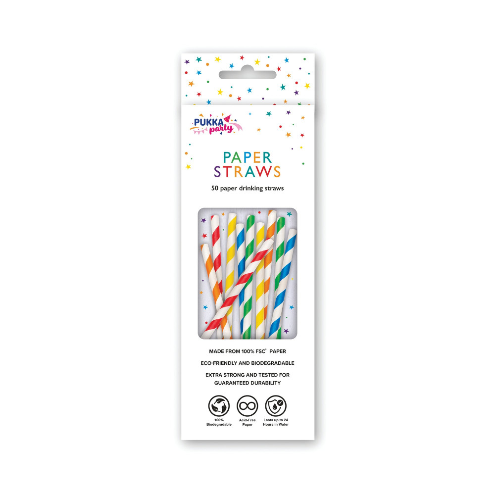 STRIPED DRINKING STRAWS AST PK50