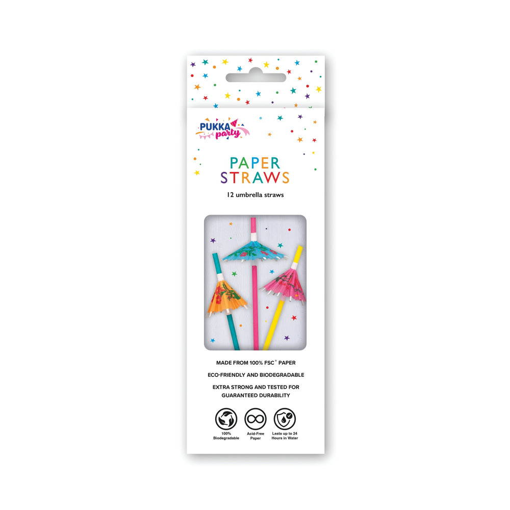UMBRELLA DRINKING STRAWS AST PK12