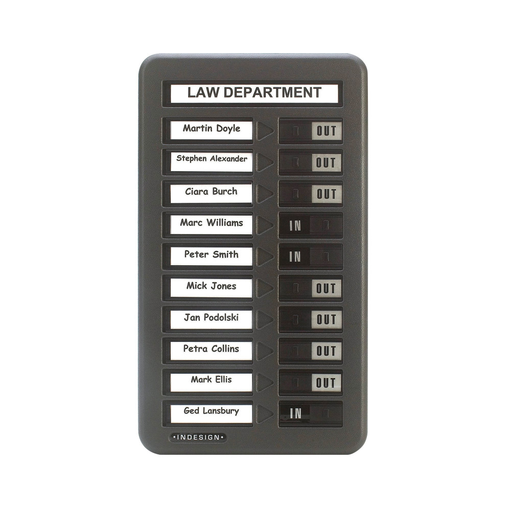 INDESIGN 10 NAME IN/OUT BOARD GREY