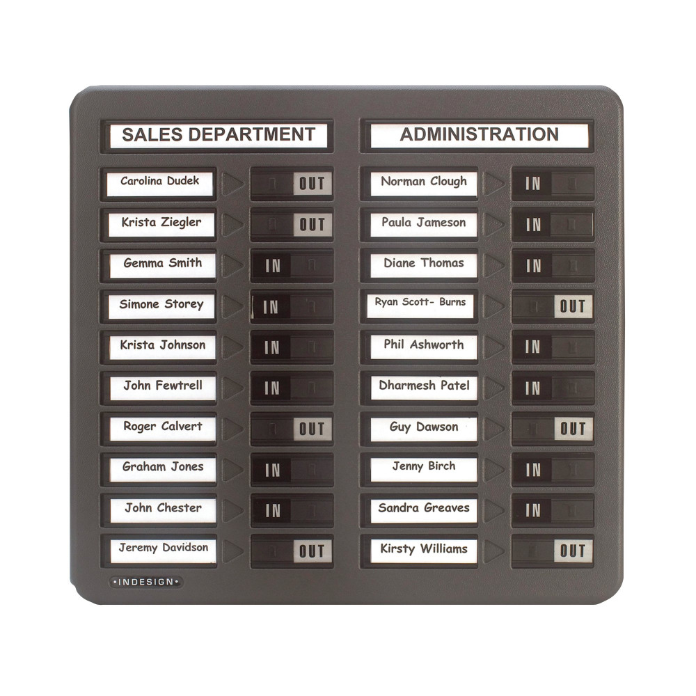 INDESIGN 20 NAME IN/OUT BOARD GREY