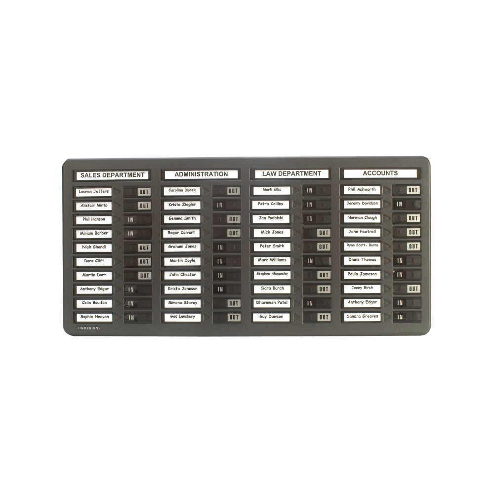 INDESIGN 40 NAME IN/OUT BOARD GREY