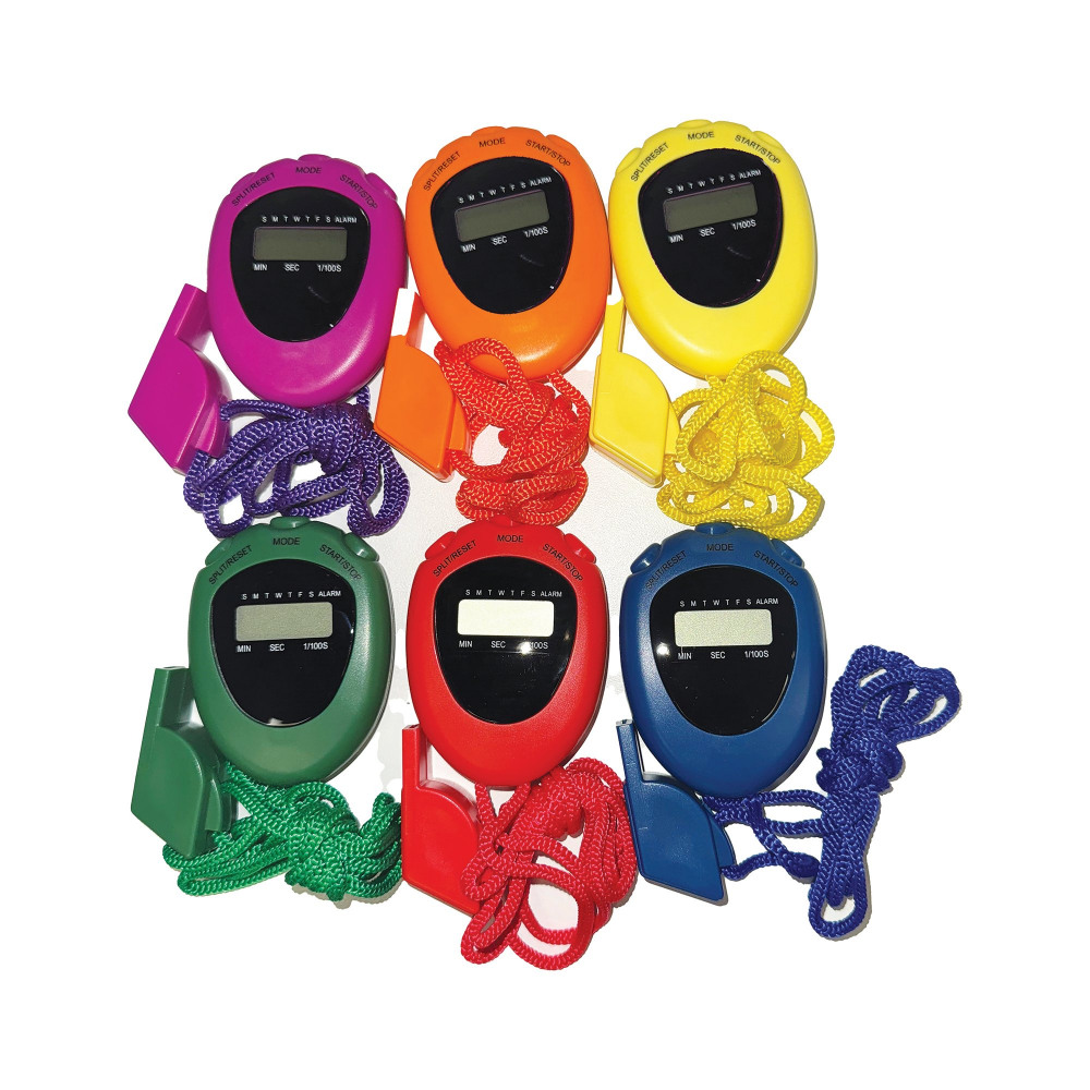 STOPWATCH/WHISTLE SET ASSORTED PK6